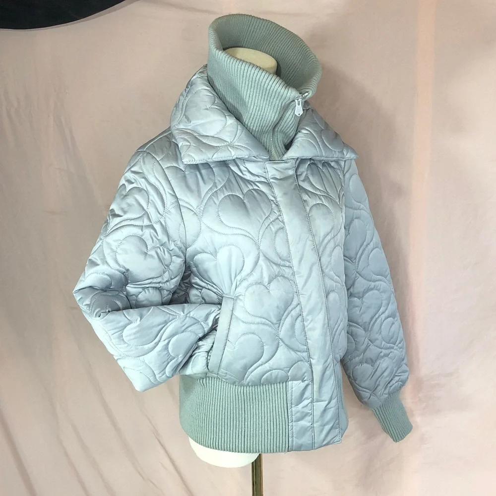 Light Grey Quilted Heart Bomber Jacket Size Medium
